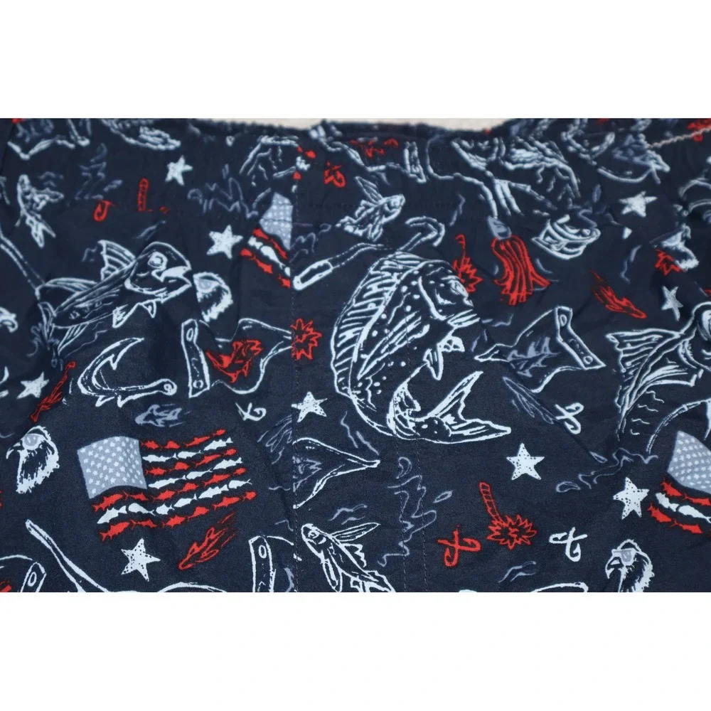Columbia PFG Lined Swim Trunks Mens XL Navy Blue Fishing American Flag Print